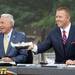 ESPN's "College GameDay" host Lee Corso, left, looks n as Kirk Herbstreit holds out a Zingerman's sandwich during a live broadcast at Ingalls Mall on the University of Michigan campus on Saturday, September 7, 2013. Melanie Maxwell | AnnArbor.com
